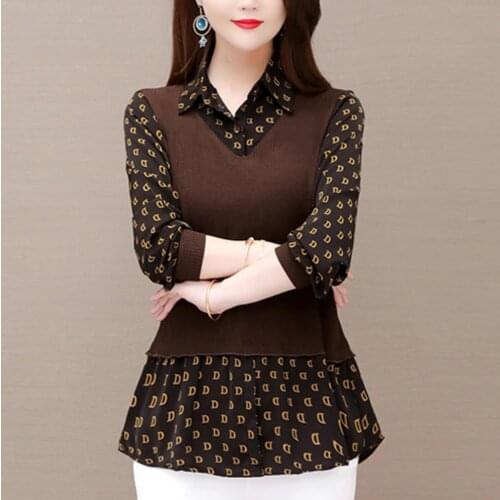 2021 new Casual patchwork tShirt Autumn summer style short Sleeve Women Shirts Elegant Office Lady Button Tops Blusa