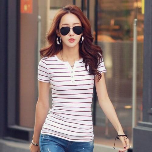 MRMT 2021 Brand Summer New Womens T Shirt Cardigan Small V-collar Button Cotton T-shirt for Female Short-sleeved Tops T-shirt