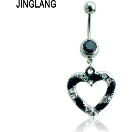 New Style! Promotion Fashion Dangle Surgical Steel Barbells Rhinestone Black and White Heart Navel Rings Body Jewelry