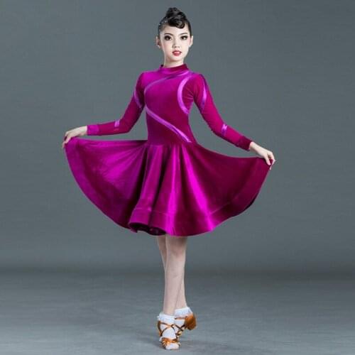 Autumn and winter new children Latin dance clothing professional competition dance skirt velvet children standard dance