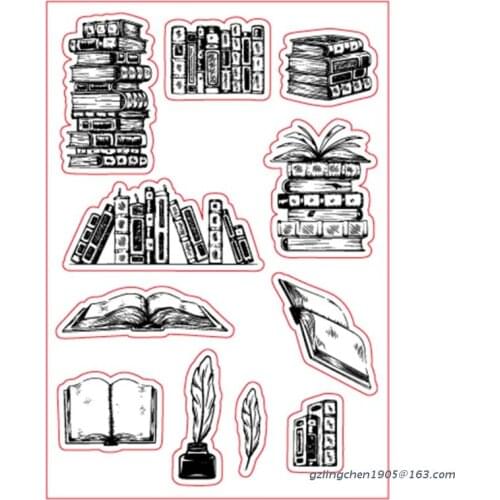 P8DE Transparent Vintage Books Embossing Silicone Clear Stamp, DIY Stencil Clear Stamp Set for Scrapbooking Making