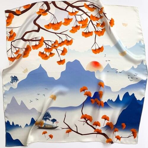 Square 100% Silk Scarves Women Foulard Head Scarf Shawl Wrap Female Hijab Poncho beach Kerchief Soft Bandana Pashmina 70*70cm