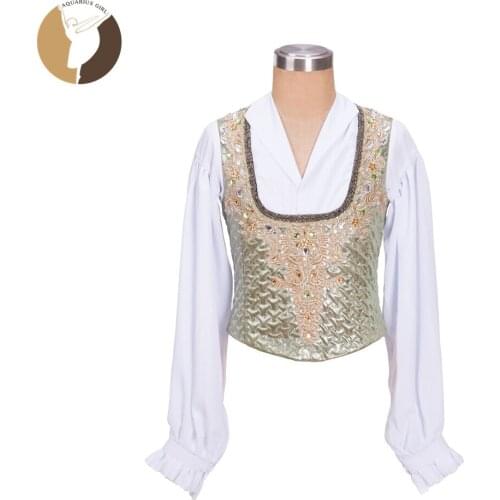 Professional Man Ballet Tunic Gold Color With Chiffon Sleeves Ballet Competition Dance Jacket Custom Made Male Ballet Costumes