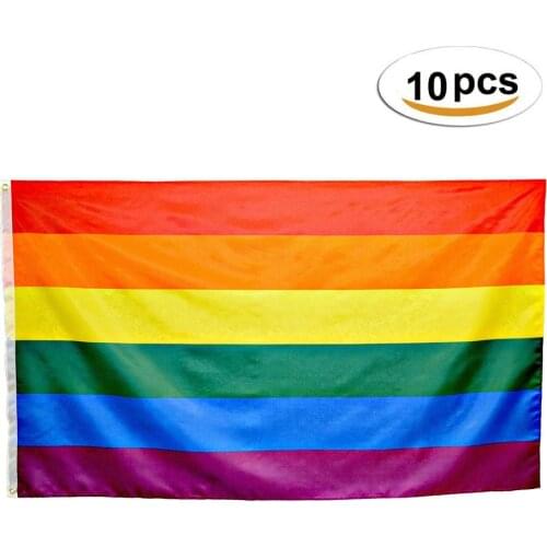 10 Pieces Rainbow Flag Polyester Gay Pride Flag with Brass Grommets Banner Hanging LGBT Flag For Gay Outdoor Home Decor 90*150cm