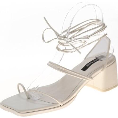 Cross Strap High Heel Sandals Female New Roman Sandals Square Toe Flip Flops Thick Heel 2021 Summer Non-slip Wear-resistant