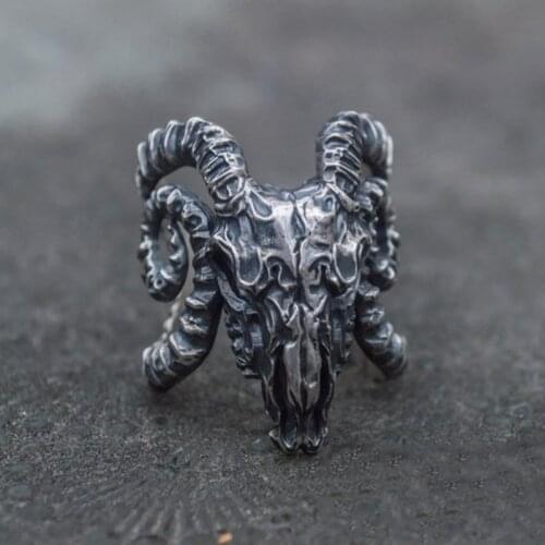 Secret Boy Mens Punk Longhorn Goat Skull Ring Vintage Sheep Head Satan Knight Ring Fashion Gothic Jewelry Gift For Men