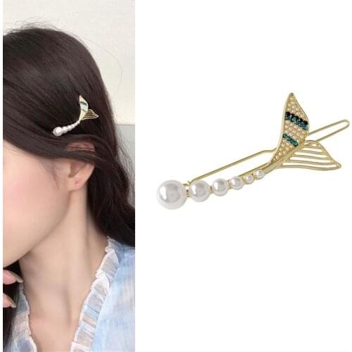 Cute Pearl Hollow Metal Mermaid Fish Dolphin Tail Barrette Hairpin Hair Sticks for Women Girls Kids Hair Clips 2021 New Arrival