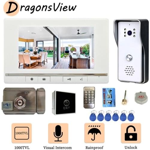 DragonsView 7 Inch Wired Door Phone Entry Video Intercom with Lock Rainproof Night Vision Outdoor Doorbell Camera 1000TVL