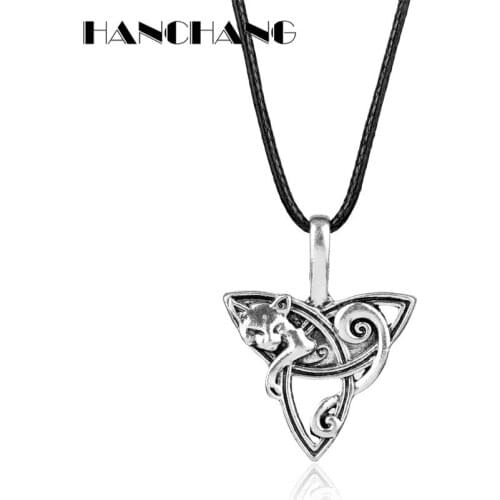 Vintage Accessories Fenrir Irish Knot Design Celtics Fox Pendant Necklace Viking Jewelry Leather Rope Colar Collier for Women