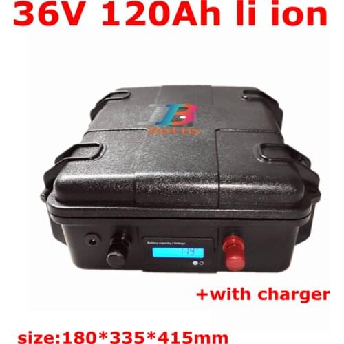 Waterproof 36v 120ah lithium ion batteria 100A BMS li ion Rechargeable for 3000w scooter bike Solar energy EV +10A charger
