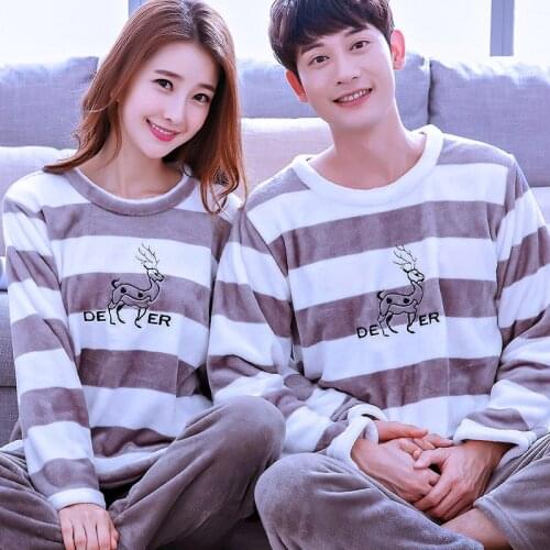 Girls Coral Fleece Pajamas Female Thick Flannel Homewear Long Sleeve Coral Nightwear Plus Size Couples Lover Sleepwear D-2083