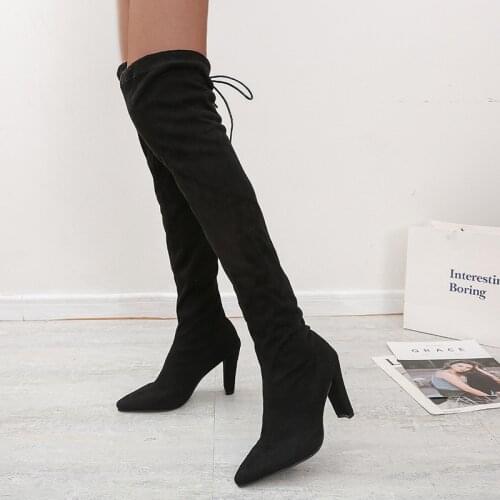 Womens boots 2020 autumn and winter new womens boots elastic boots high heel pointed knee boots size 41 black women boots