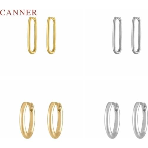 CANNER Real 925 Sterling Silver Earrings For Women Geometric Circle Earrings Hoops Zircon Diamond Korean Jewelry Pendientes