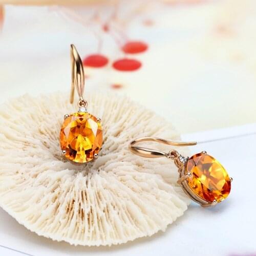 DIWENFU Real 14K Gold Natural Ametrine Gemstone for Women Oorbellen Bizuteria Orecchini Aretes De Mujer Jewelry Earring Female