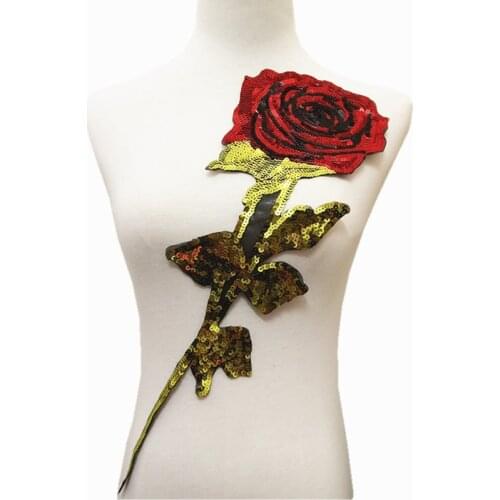 1PCS New Arrival Sequin Rose Flower Floral Patches Sequined Plant Iron Patch for Clothing Bag DIY Sewing Accessories Parches