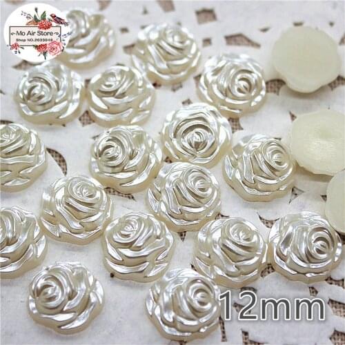 100pcs/lot 12mm ivory rose flower pearl Beads ABS Resin Flatback Simulated pearl Beads Jewelry DIY Accessories