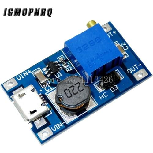 100pcs DC-DC Adjustable Boost Module 2A Boost Plate Step Up Module with MICRO USB 2V-24V to 5V 9V 12V 28V MT3608