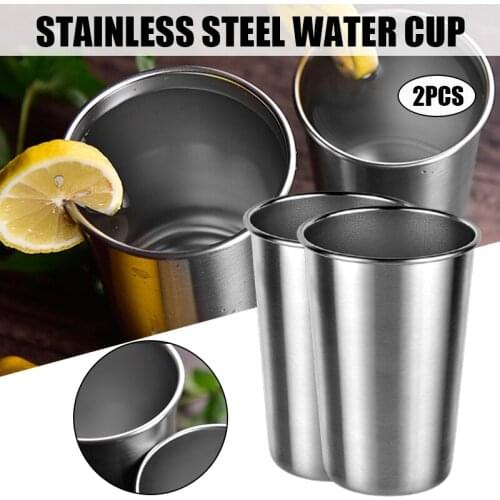 2 PCS Stainless Steel Cup 8/12.3/17.6oz Industrial Style Plain Metal Cup Shatterproof Pint Tumblers for Cold Drinks NIN668