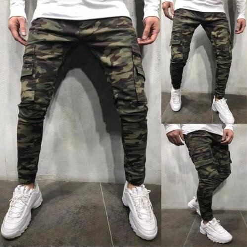 2019 Fashion Streetwear Men Skinny Jeans Jogger Pants Camouflage Military Pants Multi Pocket Denim Cargo Pants Hip Hop Trousers