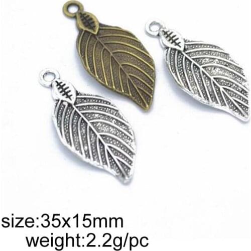 25pcs 35*15mm Vintage Tibetan Silver/Bronze Alloy Leaf Charms Pendant Fit For DIY Bracelet Necklace