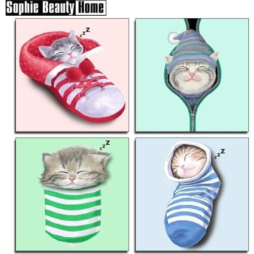 5D DIY Diamond Painting Animal Sleeping Cat Full Drill Mosaic Rhinestone Cross Stitch Kits Handmade Embroider Crafts 187007