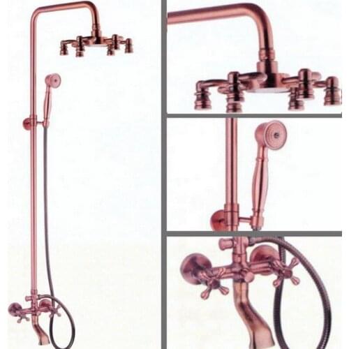 Antique Red Copper Brass Bathroom Shower Faucet Set Bathtub Shower Faucet Bath Shower Tap Rainfall Shower Head arg014