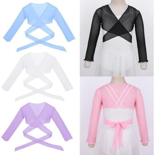 Child Girls' Classic Ballet Long Sleeve Wrap Top with Adjustable Tie Closure Children Gymnastics Leotards Coats Kids Dance Wear