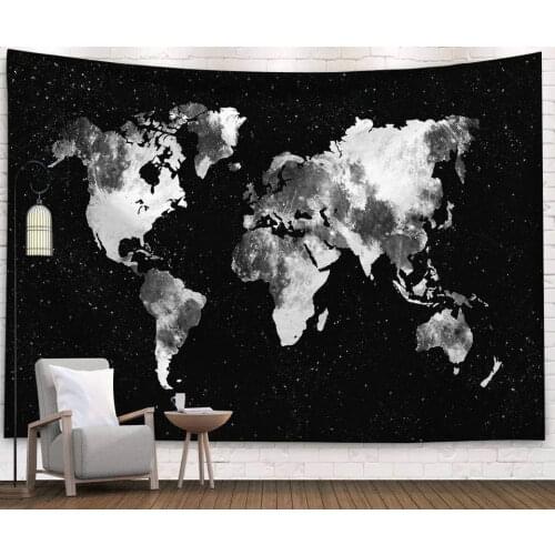 White Map Black Tapestry Vintage Exotic Summer for Bedroom Photography Wall Decor