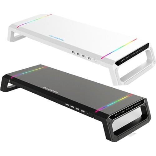 RGB Monitor Stand Riser 4 Ports USB 3.0 Charging Desk Support Universal Computer Screen Riser Double Fold Laptop Base Holder