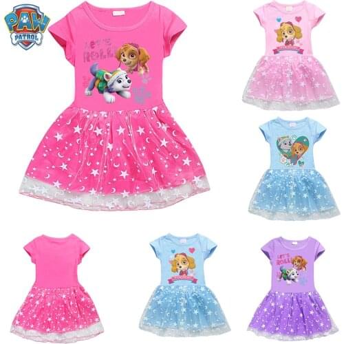 Paw Patrol Children Clothes Puppy Patrol Costume Girls Skirt Anime Cartoon Canine Sky Figure Summer Short-Sleeved Party Dress