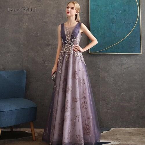 Elegant Purple Sparkle Prom Dresses Long A-Line V-Neck Sequined Gala Dresses Sexy Party Gowns Robe Plissee Longue 2020 New
