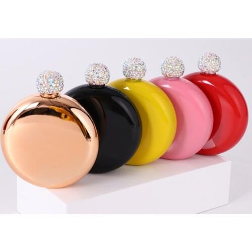 5oz 8 Colors Hip Flask Stainless Steel Alcohol Bottle Women Round Flask With Rhinestone Cap For Wedding Party Gift