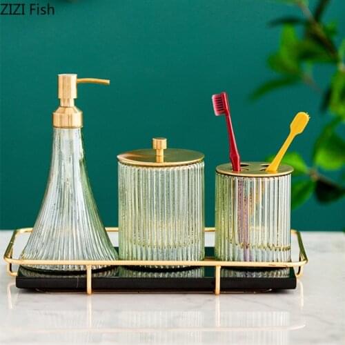Creativity Brass Glass Bathroom Set Home Soap Dispenser and Toothbrush Holder Set Wash Kit Hotel Bathroom Accessories Gift