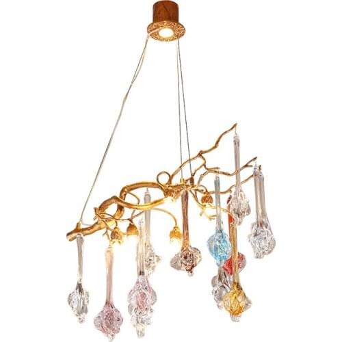 Post Modern All Copper Living Room Lamp Long Bar Dining Room Lamp Light Luxury Art Branch Chandelier Creative Rose Tree Branch