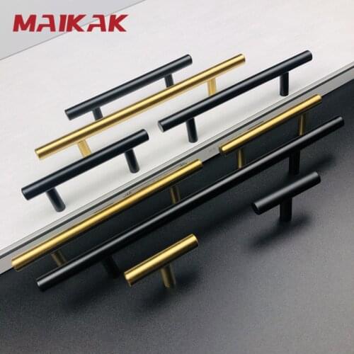 MAIKAK Black Gold Brushed Straight Cupboard Handles Knobs Stainless Steel Brushed Black Gold Kitchen Door Handles Cabinet Pull