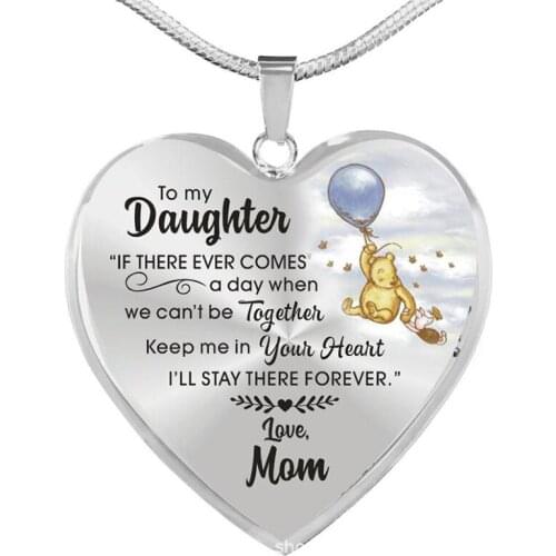 Cute To My Daughter Love Mom Dad Heart Pendant Necklace Cartoon Bear Necklaces For Women Girls Kids Jewelry