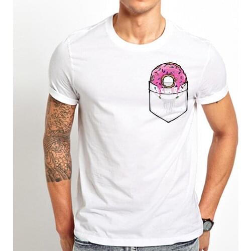 Doughnut in pocket funny t shirt men summer new white casual homme cool pocket Donut unisex streetwear tshirt