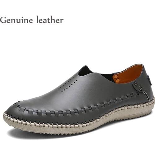 New Men Leather Casual Shoes Plus Size Spring Summer Slip-on Microporous Leisure Flat Shoes Cool Loafers Man Driving Shoes