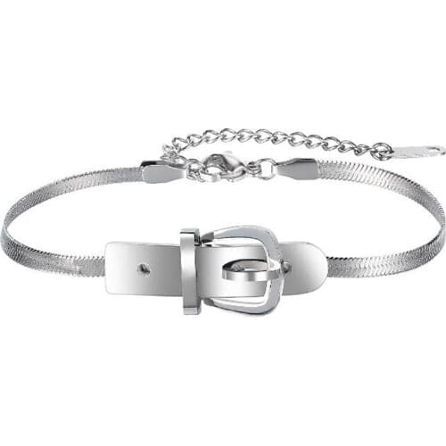 Stainless Steel Simplicity Belt Buckle Flat Snake Chain Bracelet Bangle Jewelry Gift For Him