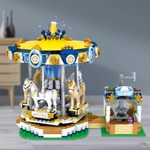 New MOC Carousel 3D Model Building Blocks Amusement park Bricks Eduactional Puzzle DIY Toys For Childern Christmas Gifts 902PCS