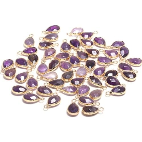 New 5pcs Natural Stone Water Drop Shape Section Amethysts Pendants for Jewelry Making DIY Necklace Size 10x14mm
