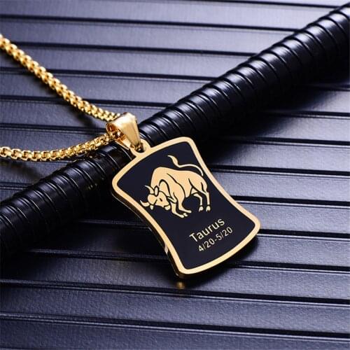 12 Zodiac Sign Constellations Pendants Necklaces For Women Men Gold Color Stainless Steel Male Jewelry Fashion Birthday Gifts