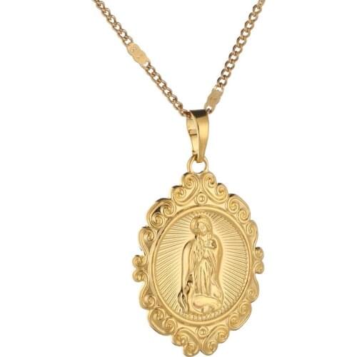 Gold Color Lucky Necklace Virgin Mary Pendant Necklace Religious Jewely Christianity Jewelry