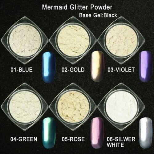 Pearl Mermaid Effect Color shifting mirror pigment Nail Powder Dust Laser Nail Art(Black Base Needed)(5g jar , 5jars)MG01-06