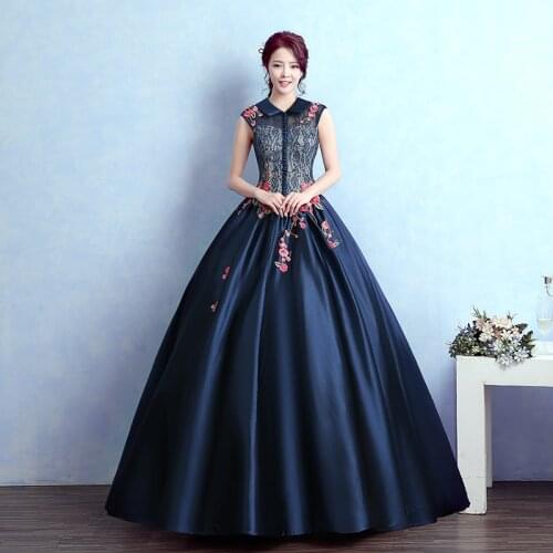 Peterpan collar royal blue lace embroidery gown Medieval dress Renaissance gown Sissi princess dress Victorian /Marie Belle Ball