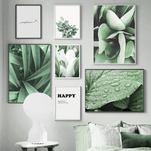 Self-adhesive Wall Stickers Lily Eucalyptus Green Plant Art Nature Wall Art Posters Prints Wall Picture For Living Room Decor
