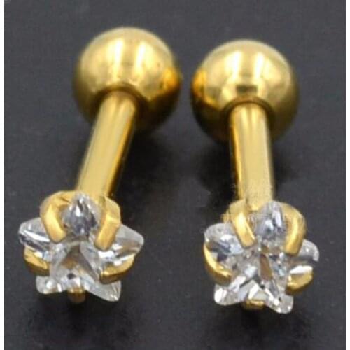 2Piece 1.2x6x3mm Clear Star Cubic Zirconia Prong Tragus Ear Piercing Jewelry Helix Zircon Stainless Steel Earrings Women Gift