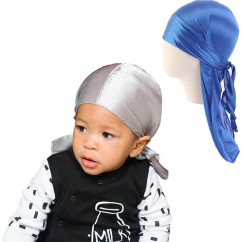 Silky Durag For Kids Boys Long Tailed Pirate Hat Hip-Hop Bandanas Doo Rag Turban Childrens Waves Cap Headwear Hair Accessories