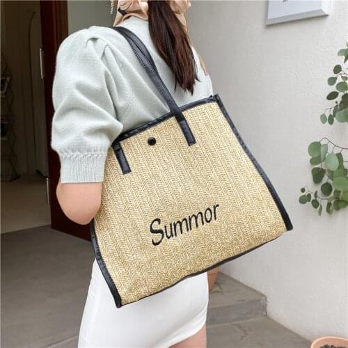 Straw Beach Bag Vintage Handmade Woven Shoulder Bag Raffia Rattan Knitted Handbags Bohemian Summer Casual Travel Bags Large
