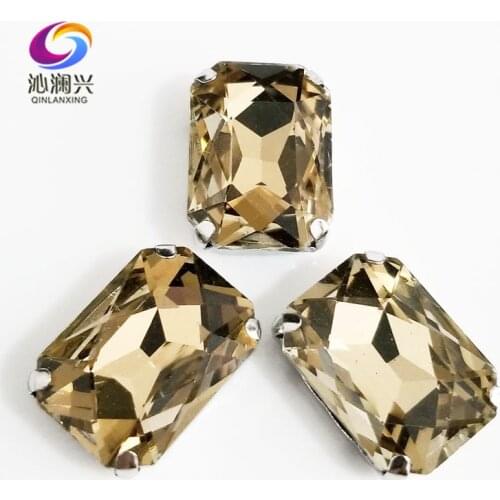 Light coffee Rectangle octagonal shape High quality Glass Crystal sew on claw loose rhinestones,Diy Clothing accessories SWC04